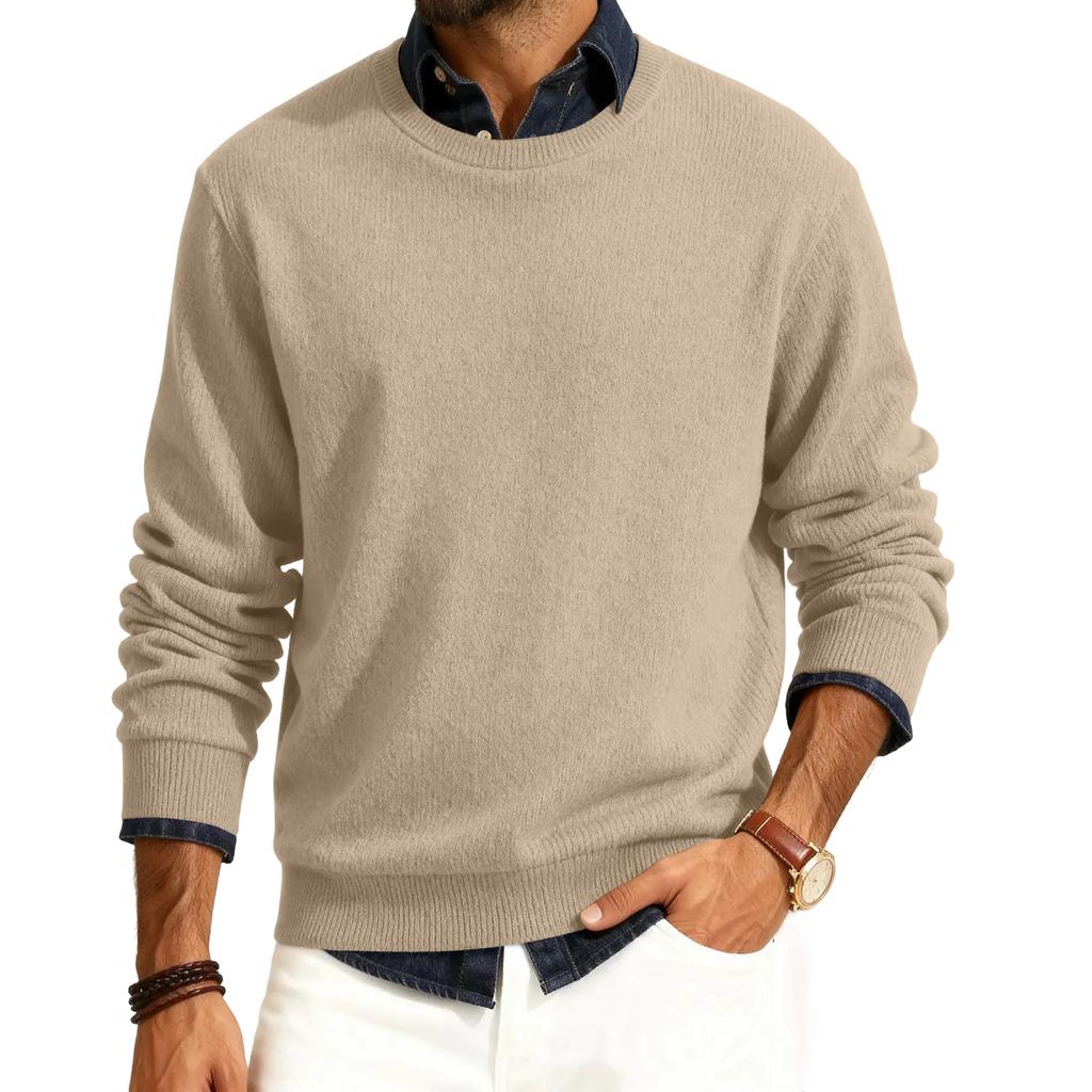 Men's Round Neck Long Sleeve Ribbed Knit Pullover