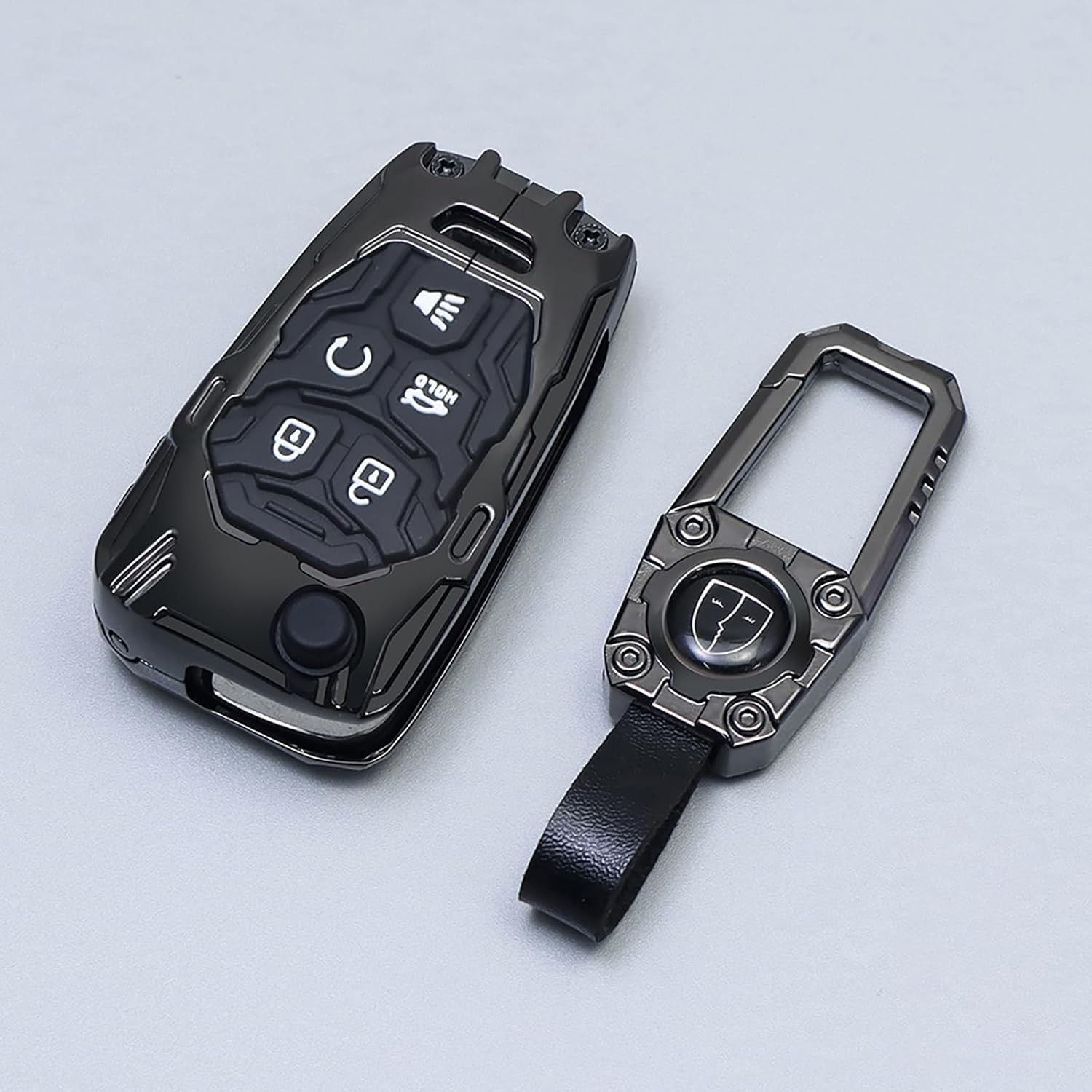

Mech Style Heavy Metal Key Fob Cover, Compatible with GMC Yukon Denali Sierra 2021/2022/2023/2024/2025~up, Fit for Chevy Silverado Suburban Tahoe Type-B (5 Buttons)