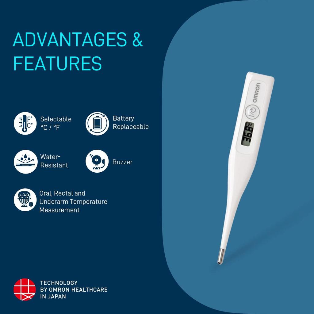 Omron Termômetro Digital Glass Mc 246 Com Medição Rápida de Temperatura Oral e Axilar em Celsius e Fahrenheit