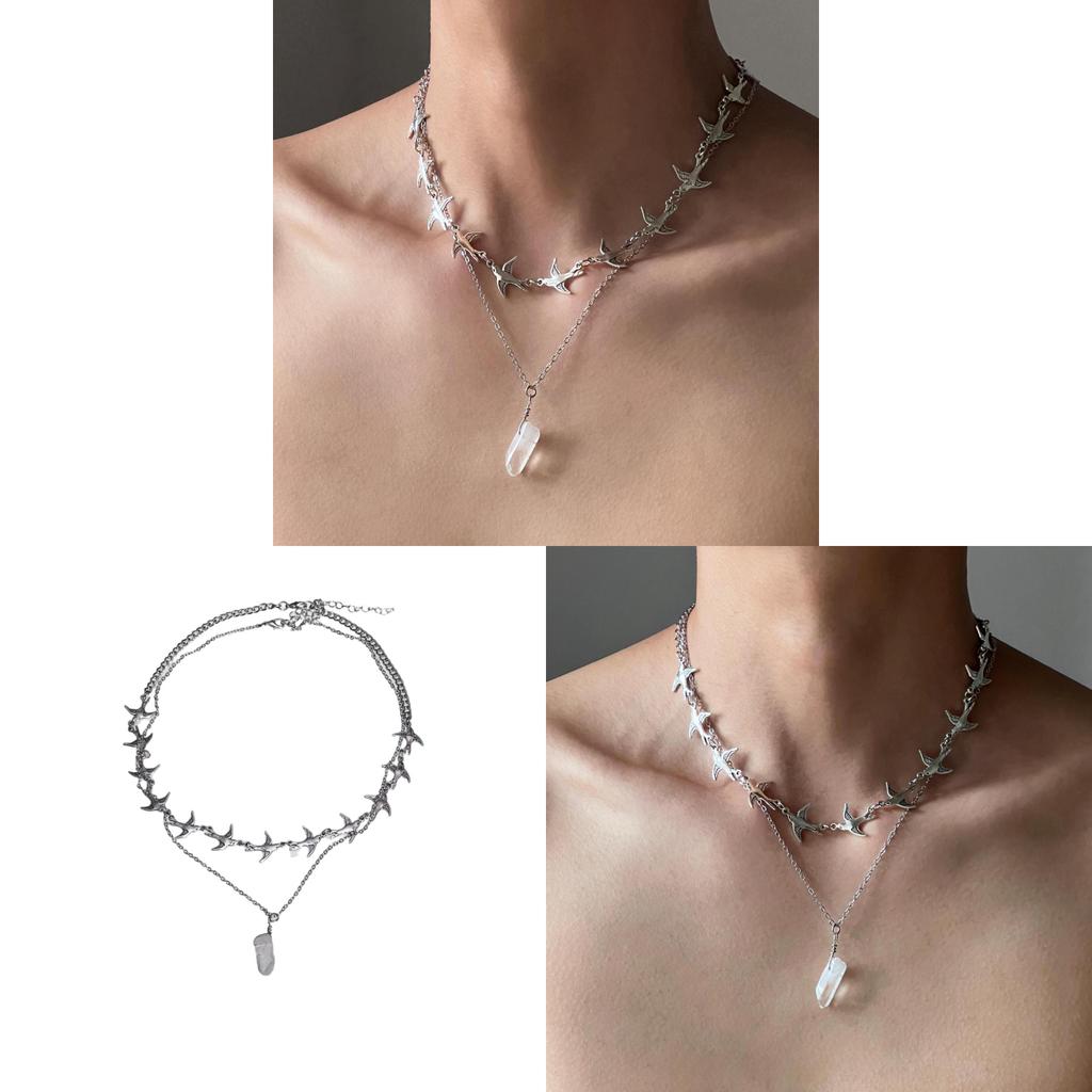 Bohemian Bird Crystal Necklace For Women With Geometric Pendant And Cross Chain
