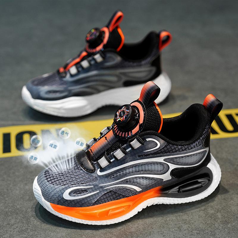 Boys' Sneakers Autumn Mesh Breathable Spring and Autumn Rotating Button Children's Shoes Boys Running Shoes Super Lightweight