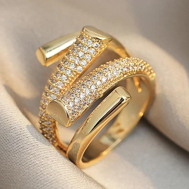 Neuer Geometrischer Unregelmäßiger Ring mit Zirkonia Offener Ring für Männer und Frauen Trend Hip Hop Party Accessoires