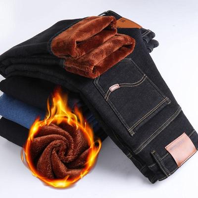 Herren Jeans 2025 Herbst Winter Plus Samt Dick Gerades Bein Große Größe Lockerer Schnitt Business Casual Jugend Denim