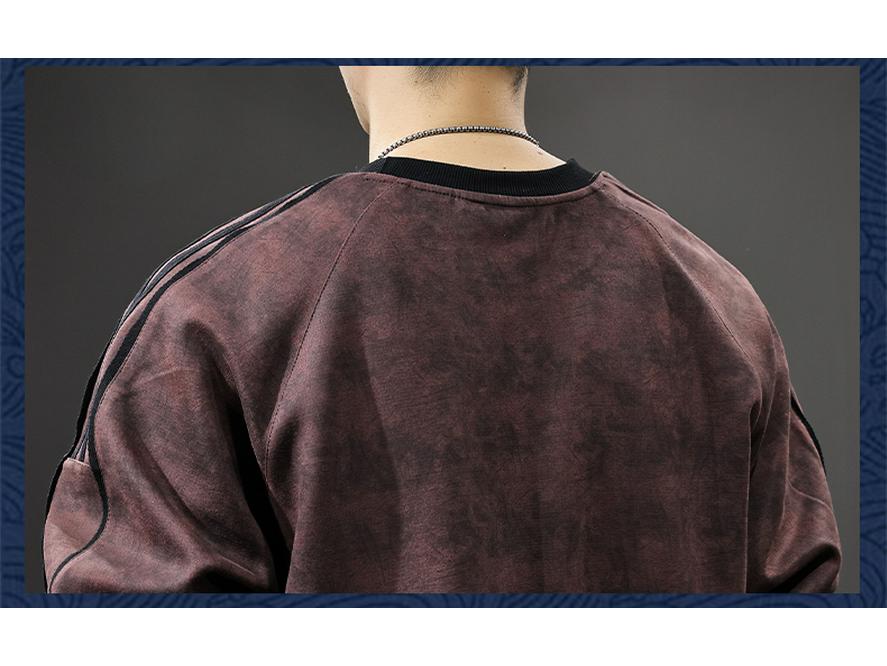Herren Herbst Wildleder Plüsch Gestreifter Hoodie - Schwergewicht, Sportlich, Lässig Rundhals Pullover