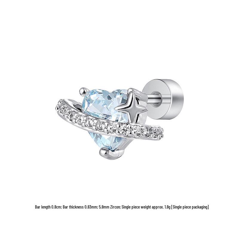 Crushed Ice Blue Winged Titanium Zirconia Stud Earrings - Unisex Cartilage Jewelry