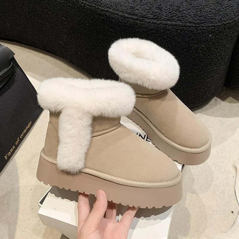 Fashion 2024 Winter Snow Boots Warm Outdoor Boot Ladies Basic Platform Cotton Shoes Women Furry Ankle Boots Faux Suede Plush Snow Boots