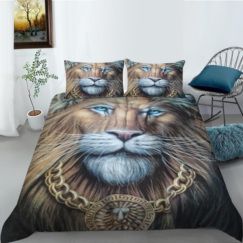 3D-Waldtier-Bettwäsche-Set, Tiger/Löwe, Daunen-Bettbezug, 2/3-teiliges Set für Jungen/Jugendzimmer, luxuriös, bequem, Heimtextilien