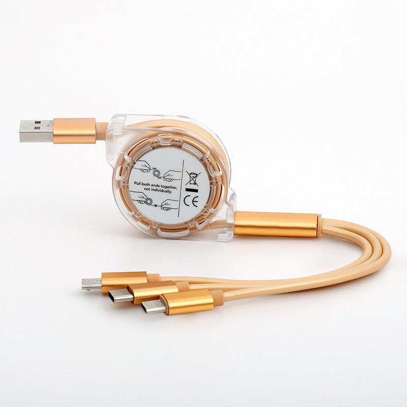 

3 в 1 выдвижной кабель для быстрой зарядки данных для iPhone 15 14 13 12 кабель Micro USB Type C для Samsung Huawei Xiaomi кабель для передачи данных 3 in 1 золотой