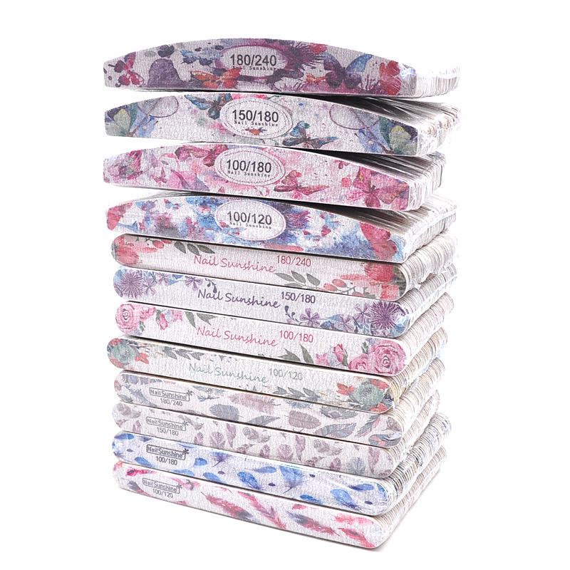 Crescent-Shaped Butterfly Flower Print Nail File - Thin Wood Chip Manicure Shaping and Grinding Tool