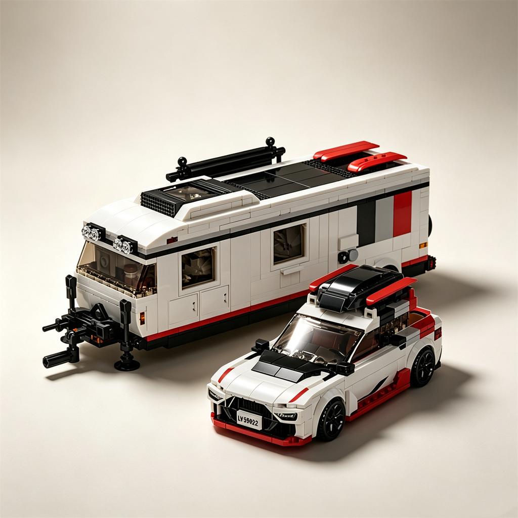 City Series Sportwagen Anhänger Wohnmobil Ski Edition MOC Baustein Abschleppfahrzeug Modellbausatz Spielzeugset Für Erwachsene Und Kinder