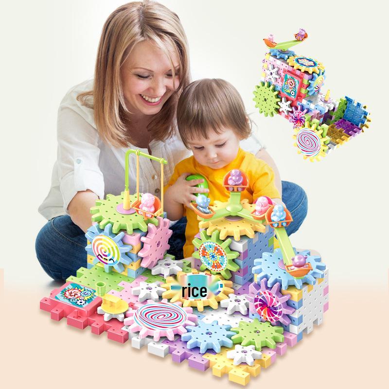 Adjustable Electric Gear Building Blocks Toy Set for Girls and Boys, Educational Puzzle for Ages 3-6