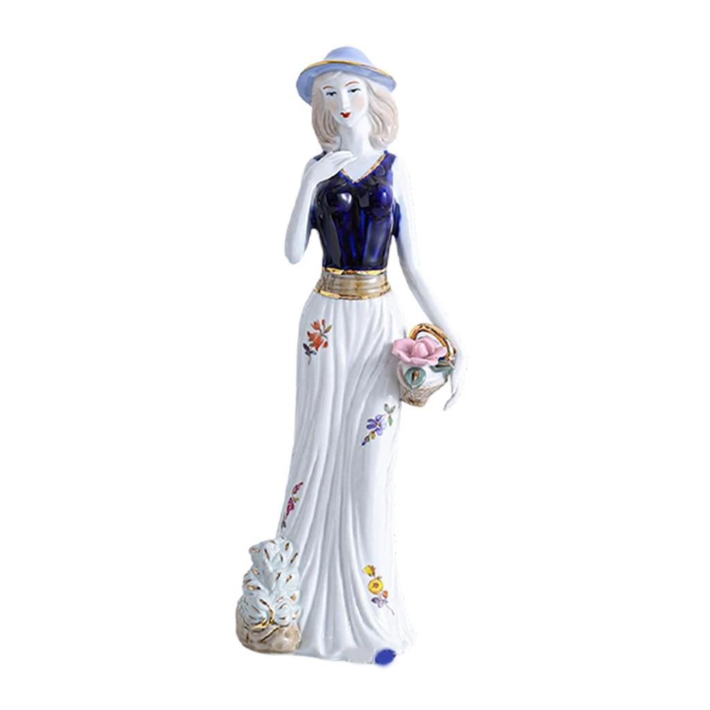 Ceramic Girl Statue Porcelain Table Centerpiece Lady Figurine Girl Statue Sculpture for Shelf Office Cabinet Fireplace Bedroom