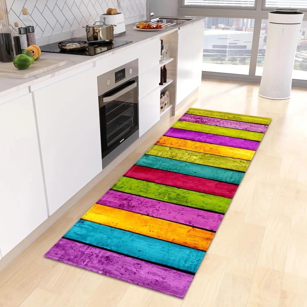 Wood Grain Kitchen Rug Bedroom Entrance Doormat Anti-Slip Living Room Floor Decor Carpet Home Bath Hallway Foot Mat Custom Made