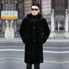 Mink Coat Men's New Mink Hair Warm Whole Mink Long Slim Fit with Hat Fur Casual Fur Jacket