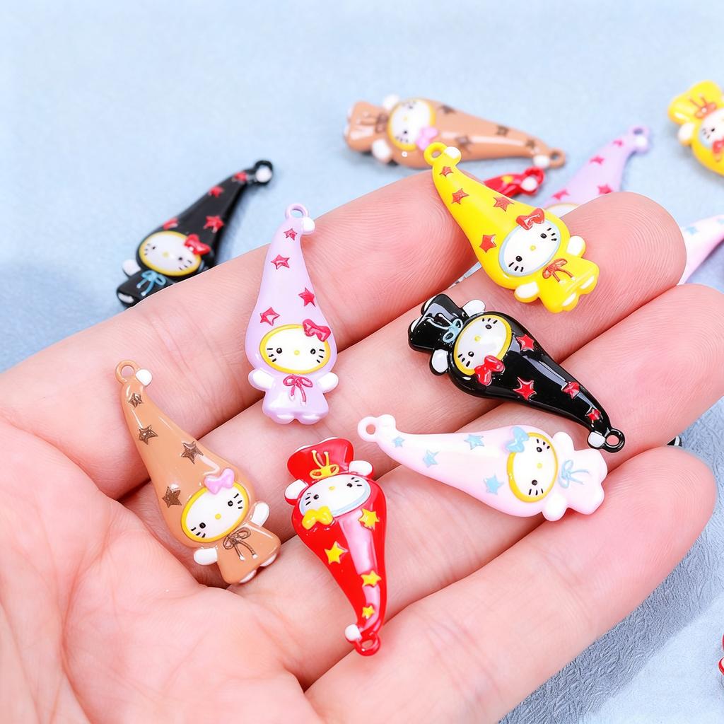 7/35PCS Zinc Alloy Painted Cute Witch Cat Pendant DIY Phone Chain Keychain Necklace Accessories Hanging Decor