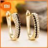 Huitan Elegant Women Hoop Earrings Gold Color Engagement Luxury Female Accessories Inlaid Black/White CZ Elegant Party Jewelry