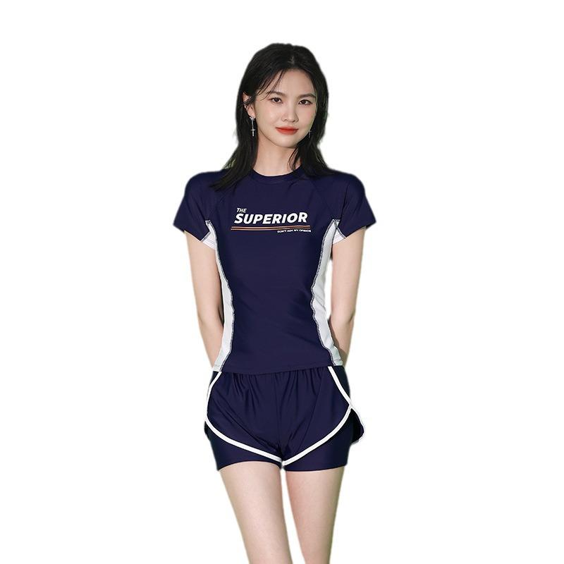 Women's Fat-Covering Slimming Short Sleeve Two-Piece Swimsuit for Swimming Pool