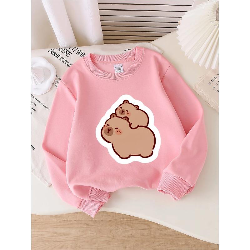 Crewneck Sweatshirt for Girls Featuring Adorable Bears Embracing, Suitable for Machine Washing