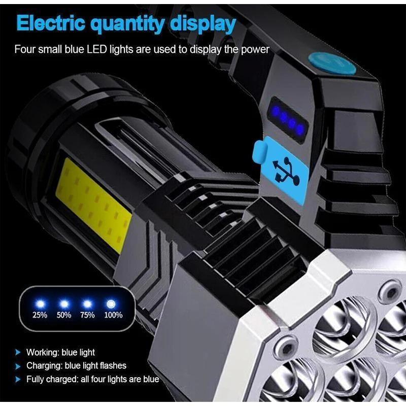 High Power Rechargeable LED Flashlights 7/4LED Camping Torch With COB Side Light Lightweight Outdoor Lighting ABS Material