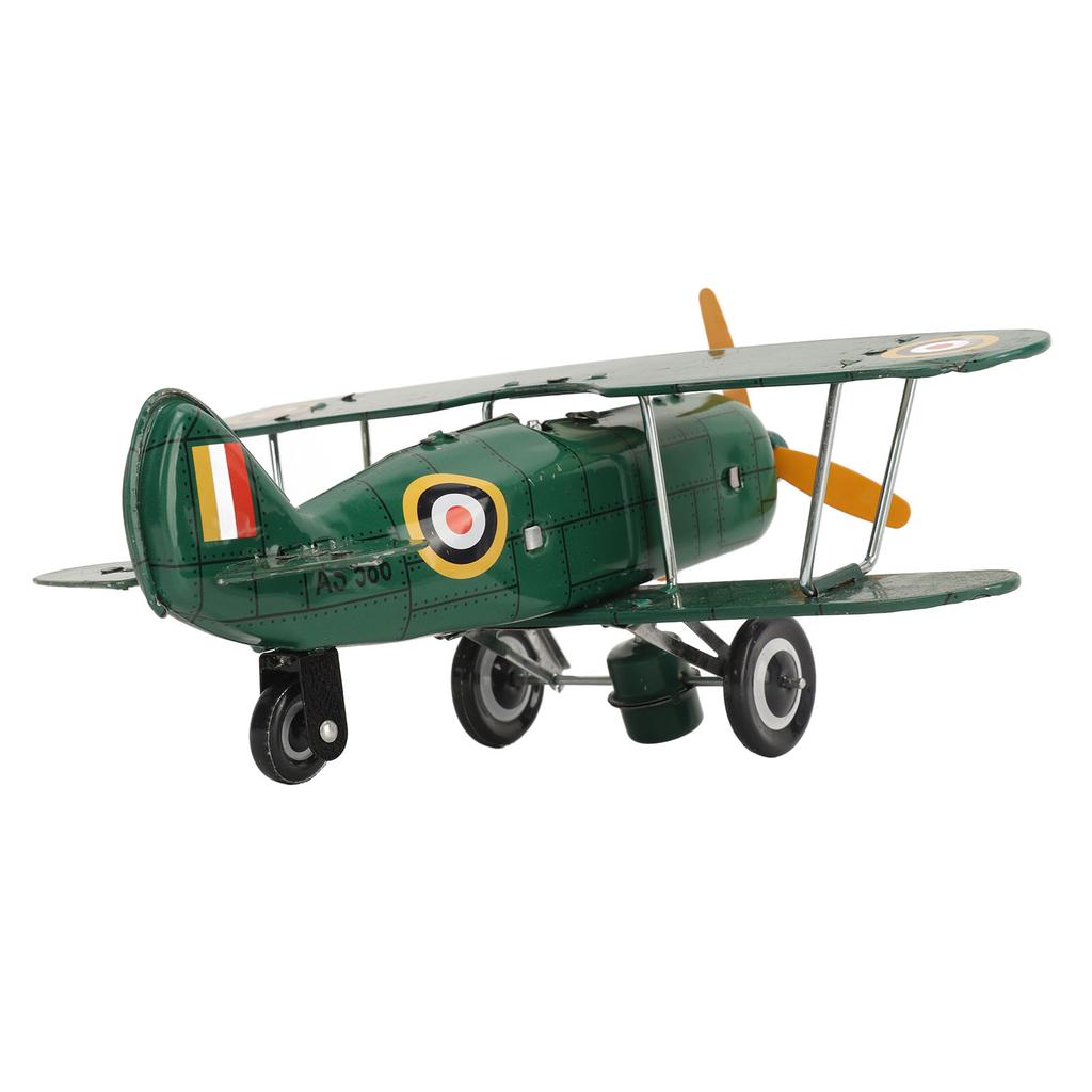 Vintage Wind Up Airplane Toy Tinplate Retro Clockwork Aircraft Figure Mini Airplane Ornament for