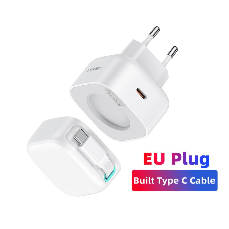 New EU US UK Plug Retractable Magnetic USB GaN Charger 35W Type C PD Fast Phone ChargerBuilt Quick Charge Cable For Travel