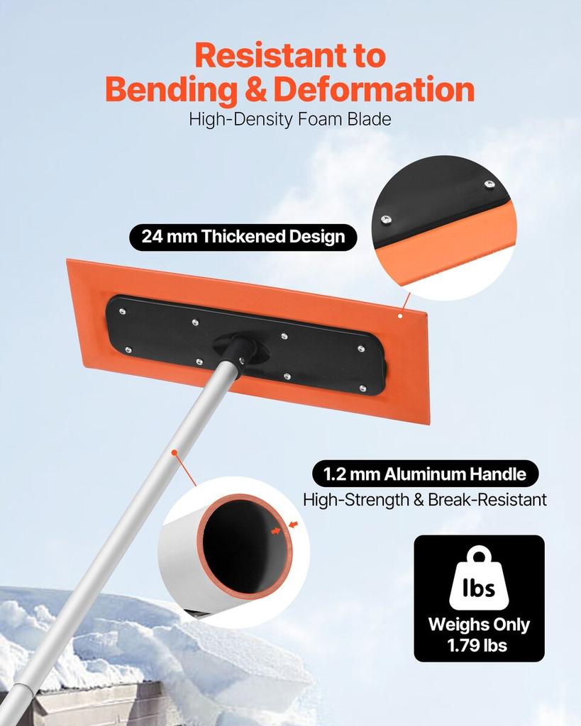 Snow Roof Rake, 1.2m Long Reach Car Roof Snow Scraper, 45cm Foam Blade for No Scratches, Non-Slip Handle, Lightweight Snows Removal Tool for Vehicle