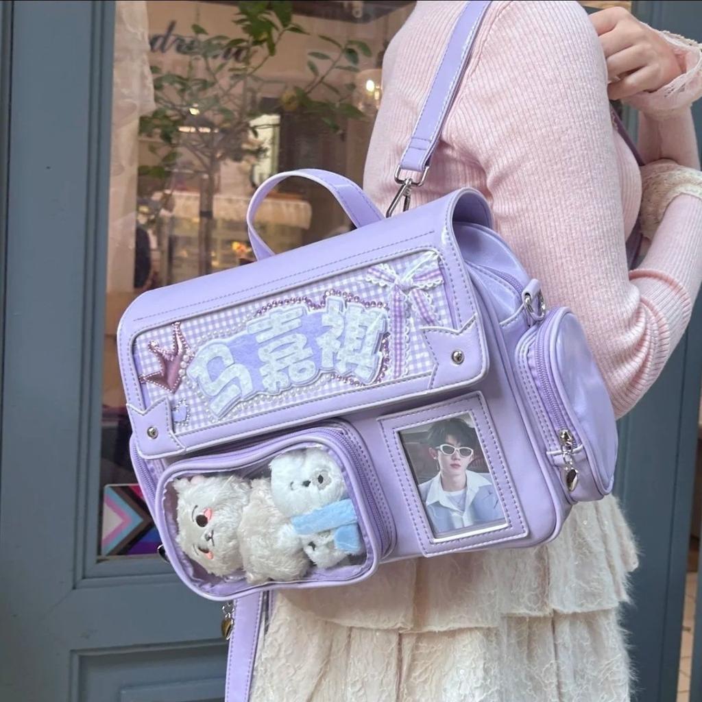 New Cute Ita Backpacks Lolita Girl Transparent Bag Y2K Large Capacity Shoulder Bag Sweet DIY Badge Display Casual Crossbody Bag