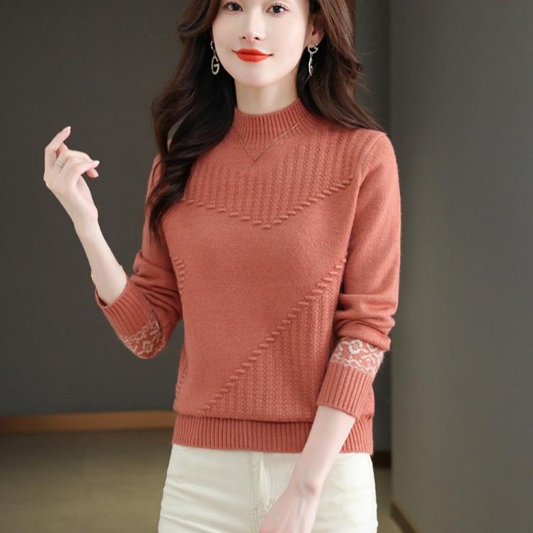 Half Turtleneck Sweater for Women Short and Stylish Solid-color Knitted Top Mid-neck Pullover for Autumn and Winter