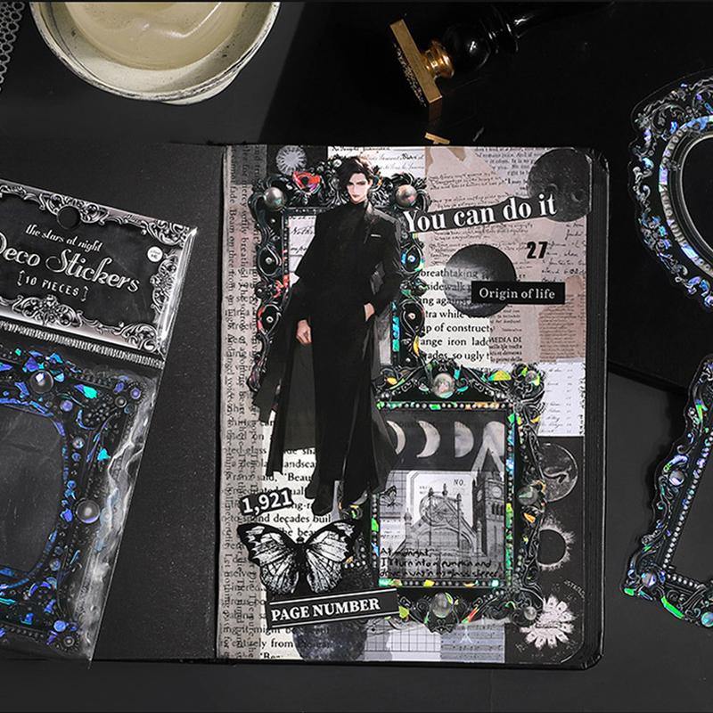 10Pcs Hand Account Floral Frame Stickers Adhesive Materials Diy Scrapbooking Decor Junk Journal Collage Stationery Diary Sticker
