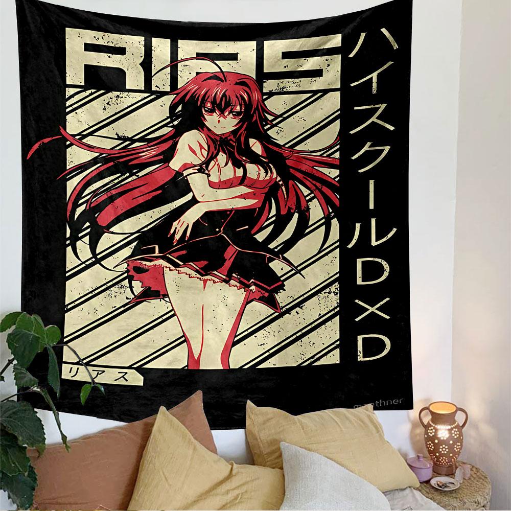 High School DxD Anime Girl Tapestry Wall Hanging, Rias Red-Haired Anime Character Art, Kawaii Wall Decor for Bedroom Living Room Dorm