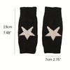 Cute pentagram black gloves for men and women, winter open finger knitted warm gloves