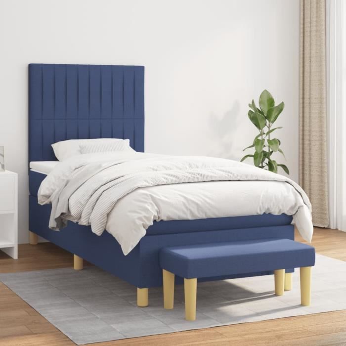 VidaXL Divan Bed with Mattress Blue 90x200 Cm Fabric - Model 3137291