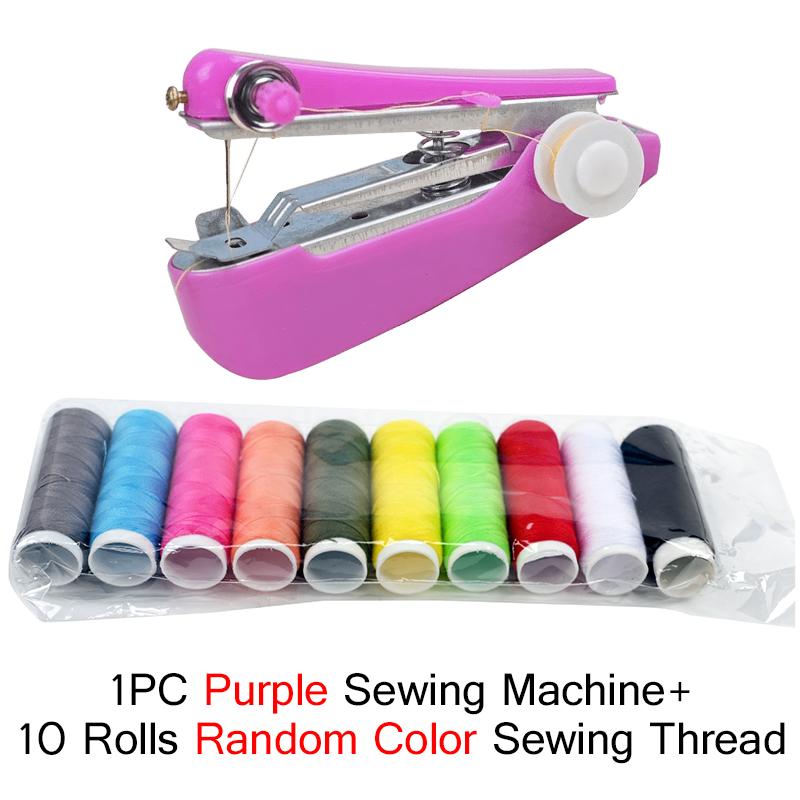 Sewing Machine and Sewing Thread Set 1PC Mini Handheld Sewing Machine with 10 Roll Sewing Thread Portable Pocket Manual Tool ZYF
