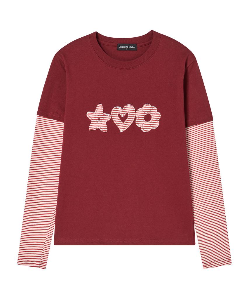 AWESOME STUDIO Striped Layered T-Shirt Wine