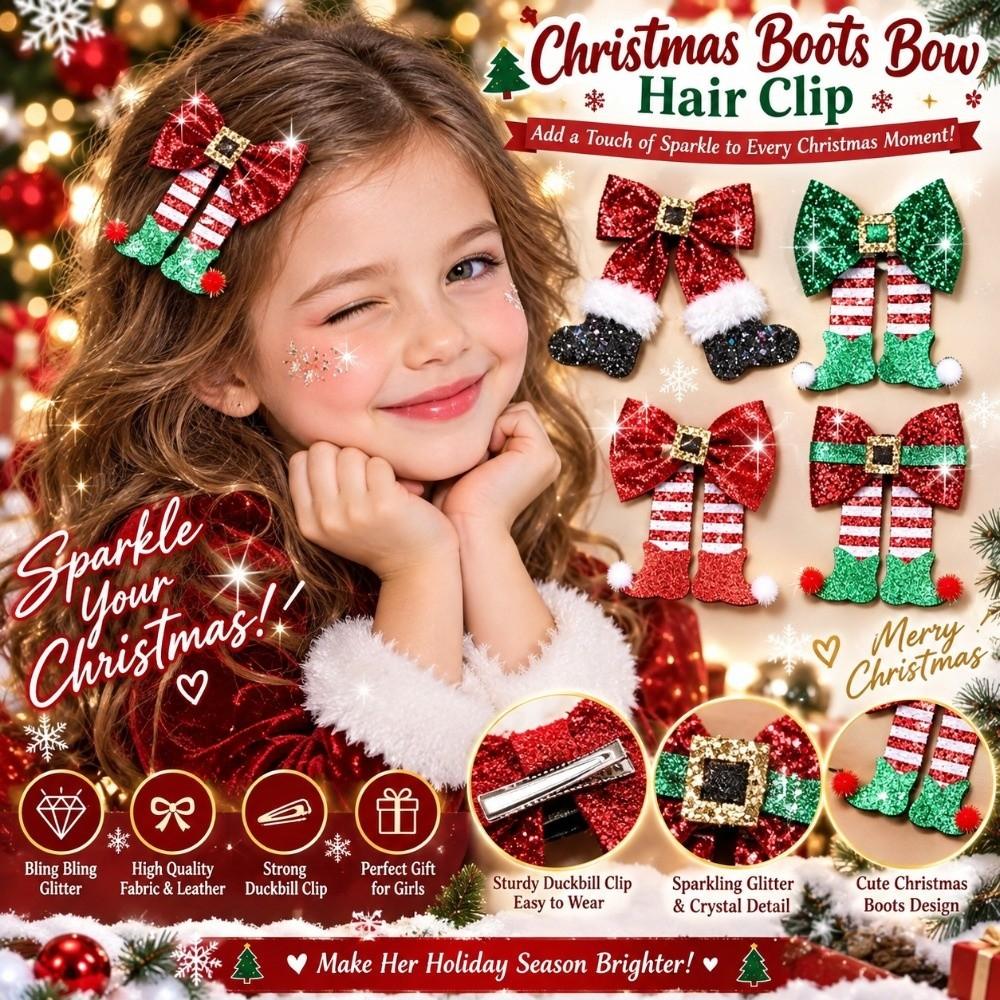 Sequin Christmas Bow Hair Clip Red Bow Side Clip Barrette Christmas Boot Hair Clip Women Girls