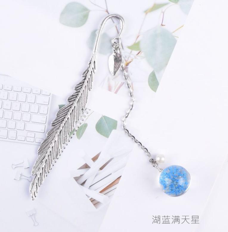 Alloy Feather Bookmark Dried Flowers Pendant Book Marker Teacher Gift Student Stationery School Office Supply Escolar Papelaria