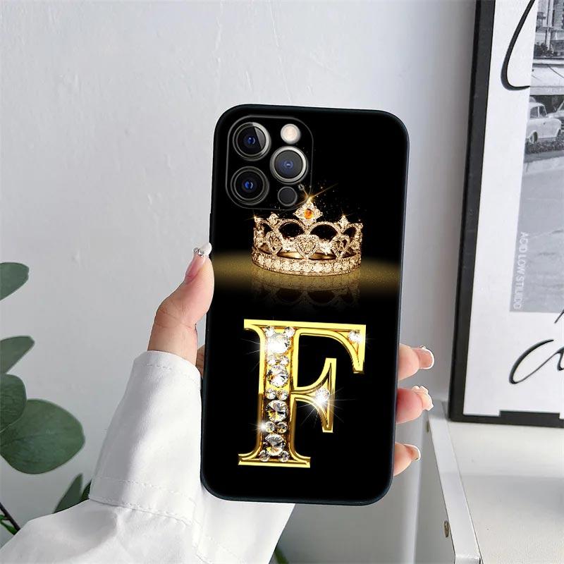 Initial E M J F K L H I Letter Phone Case for iPhone 11 15 16 Pro Max Case Coque 14 Plus 13 Pro 12 11 X XS 16 7 8 TPU Soft Cover