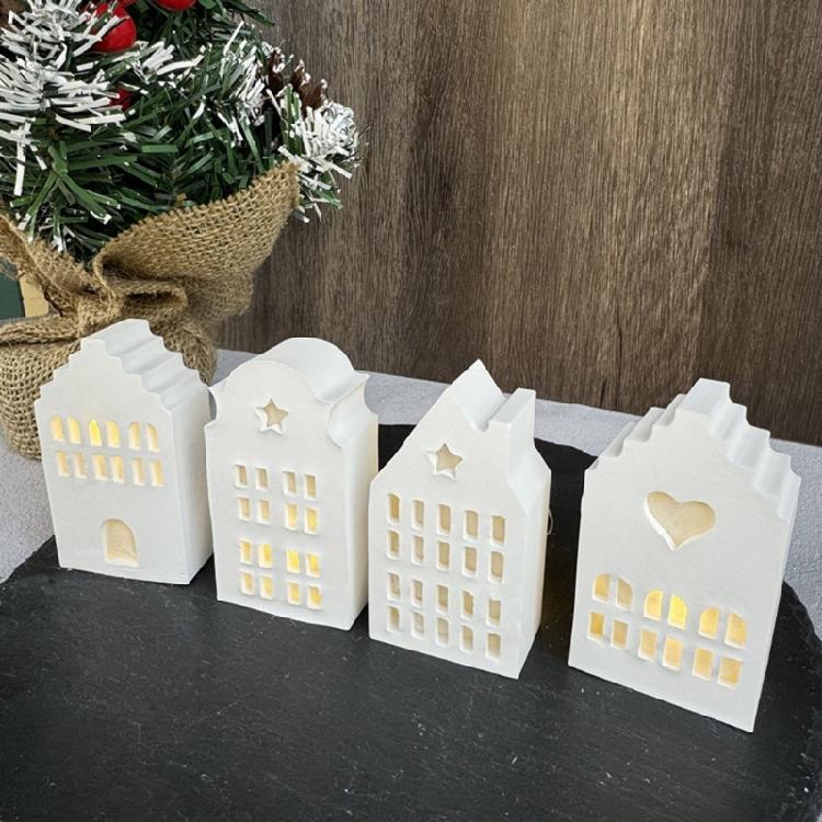 Silicone Mold for Tealight Holder Decoration 4 Grid House Shaped Atmosphere Light Making Molds Jewelry Making Supplies