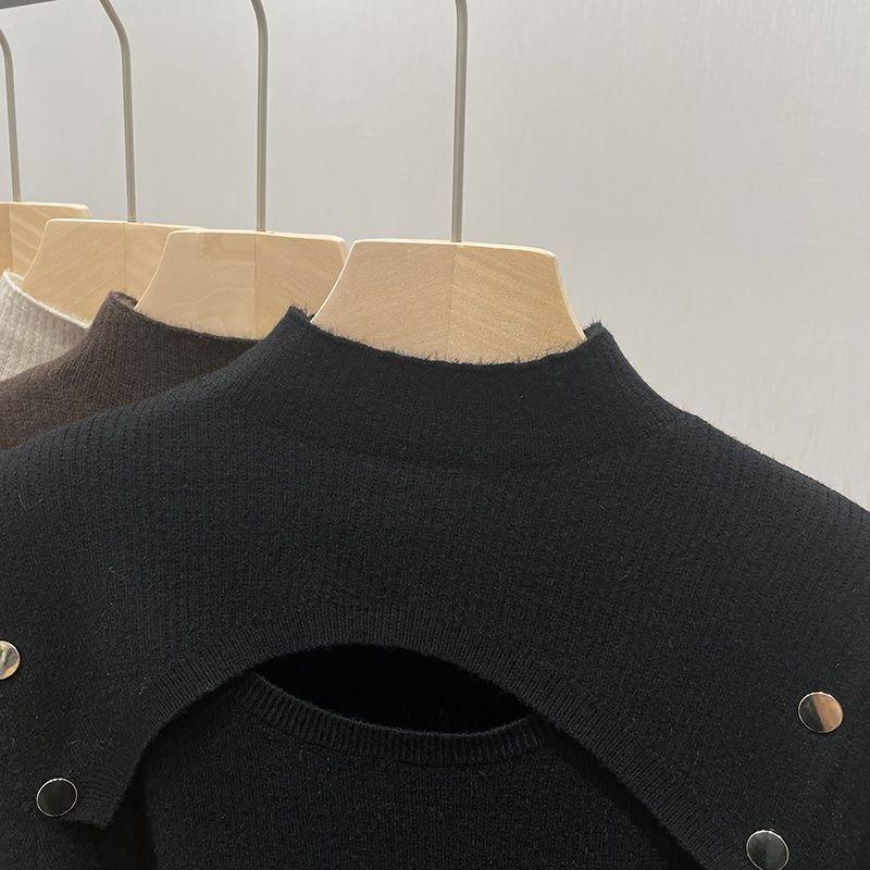 Damen Herbst Winter Rollkragen Strickpullover Weiblich Slim Sexy Aushöhlen Kaschmir Pullover