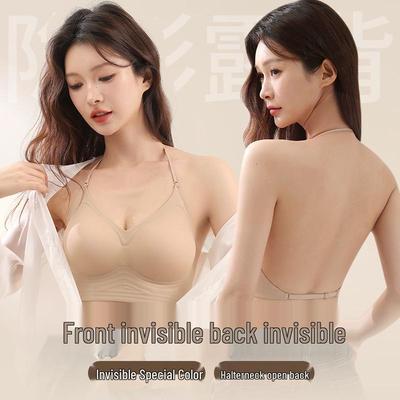 Halter U-Shape Backless Bra for Women – Padded, Adjustable, Invisible Thin Straps, Ideal for Small Chests, Summer Wear.
