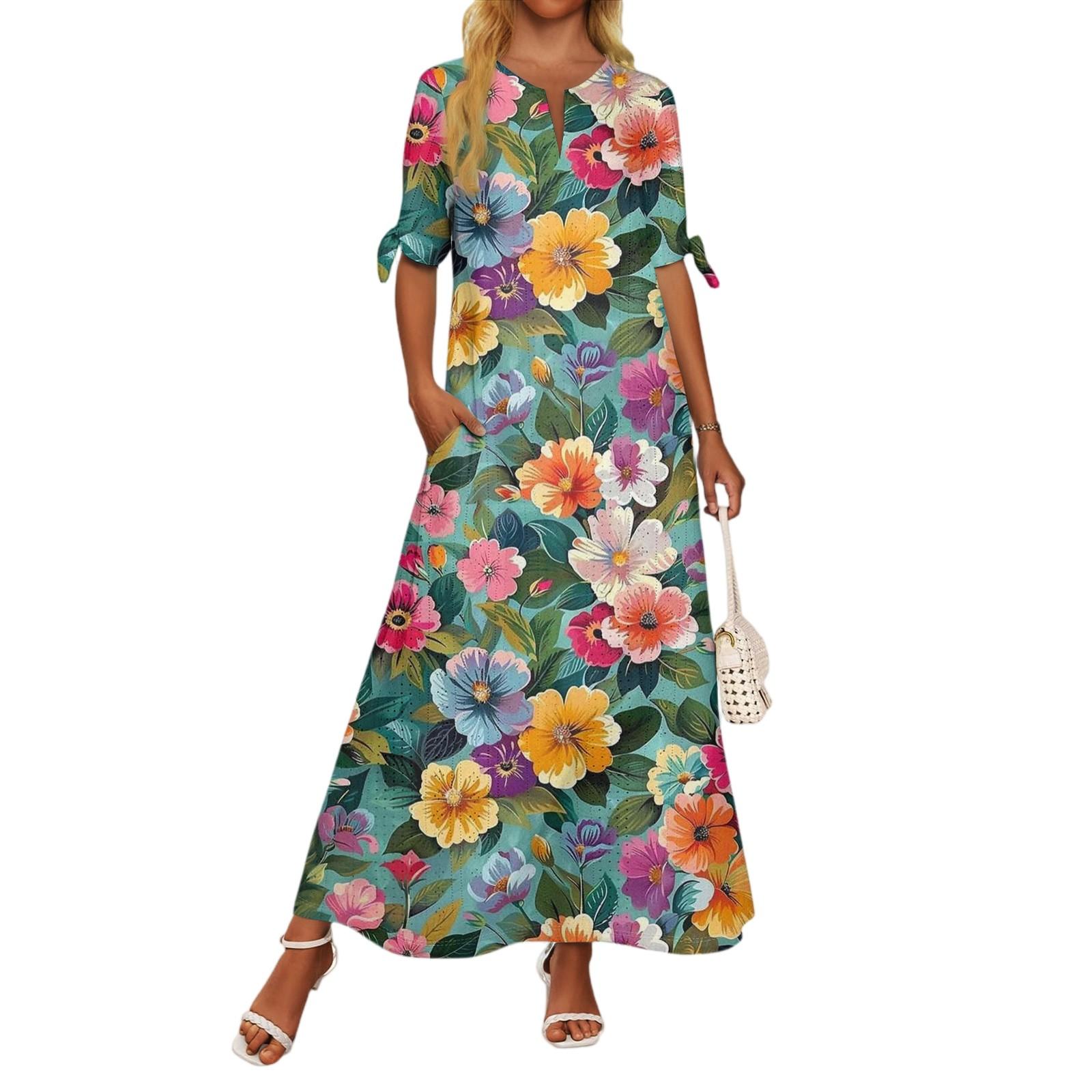 

Женское повседневное модное темпераментное элегантное платье макси с лоскутным поясом и цветочным принтом L армия зеленый