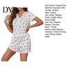 Lady Sleepwear Set 2 Pcs/Set Pajamas Suit Lace Splicing V Neck Short Sleeve Top Pajama Cherry Printing Comfort Homewear Outfit Casual Shorts Nightwear