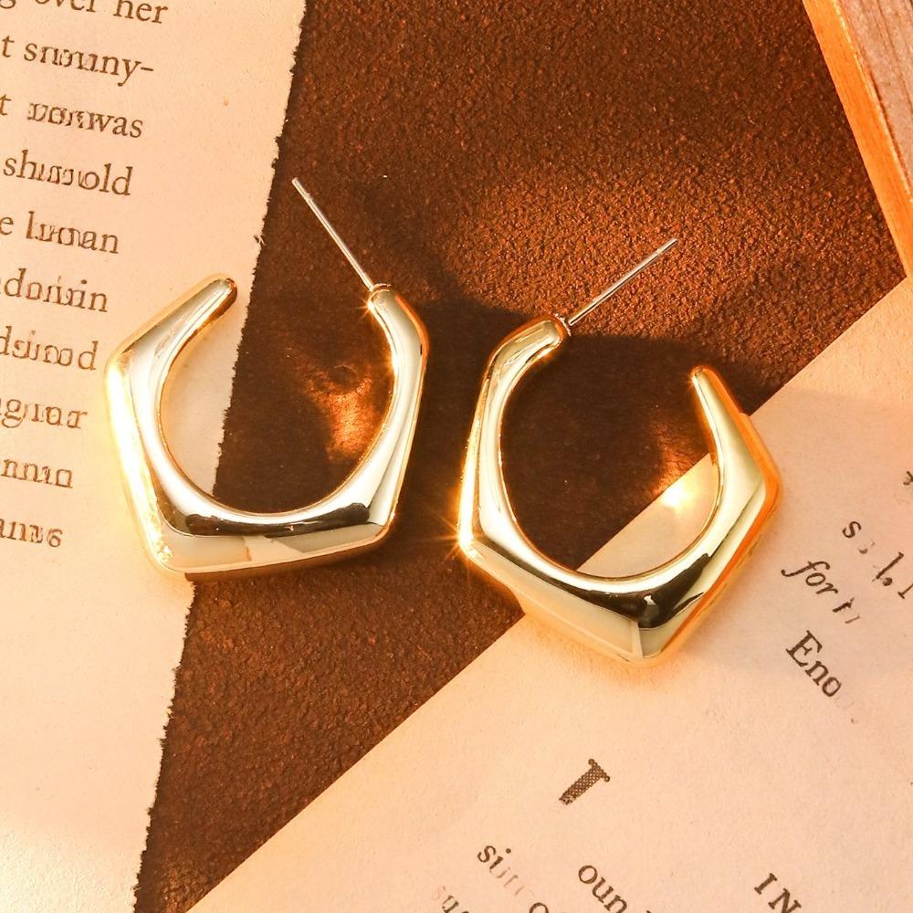 Classic Trendy Gold Color Irregular Acrylic C-shaped Pentagon Flower Stud Earrings for Women Korean Charm Jewelry Accessory Gift