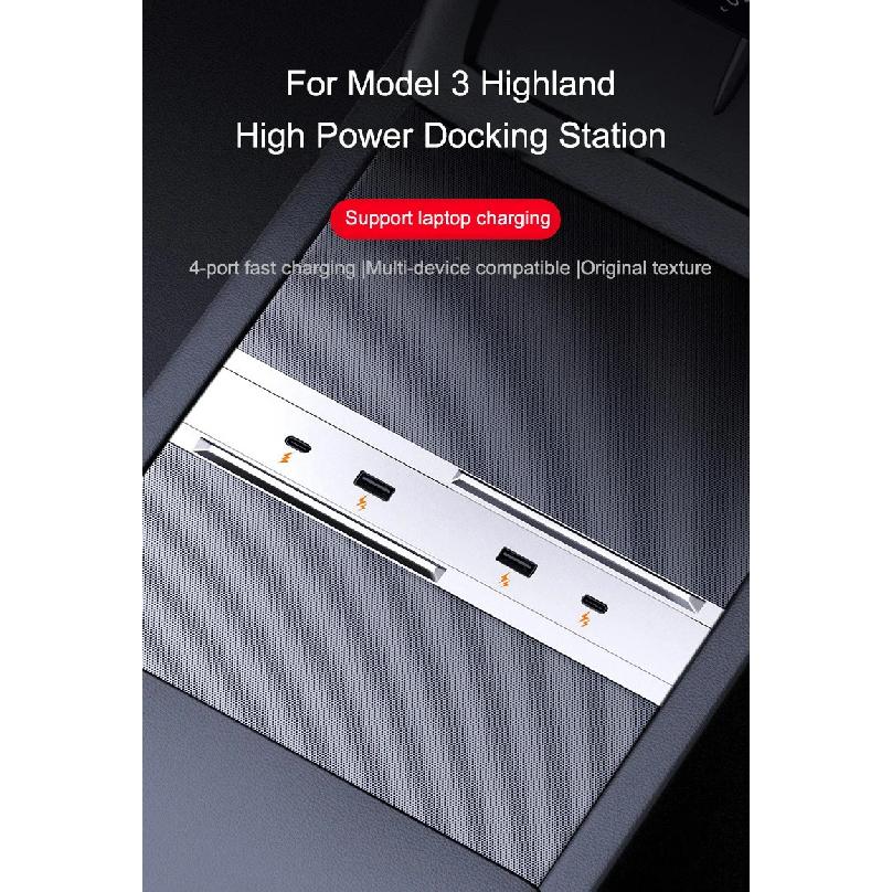 For Tesla Model Y Juniper Cigarette Lighter 65W Center HUB Docking Station Model 3 Highland USB Charging Port Support Laptop