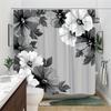 1pc Grey Hibiscus Shower Curtain - with delicate petals and slender leaves, polyester fabric, with hooks, machine washable