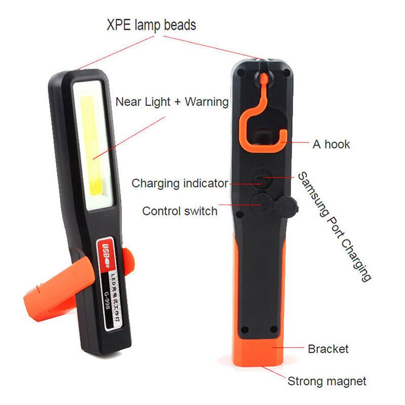 Multifunctional Powerful Cob Led Work Light Portable Rechargeable Flashlight Magnetic Torch Emergency Light Warning Light