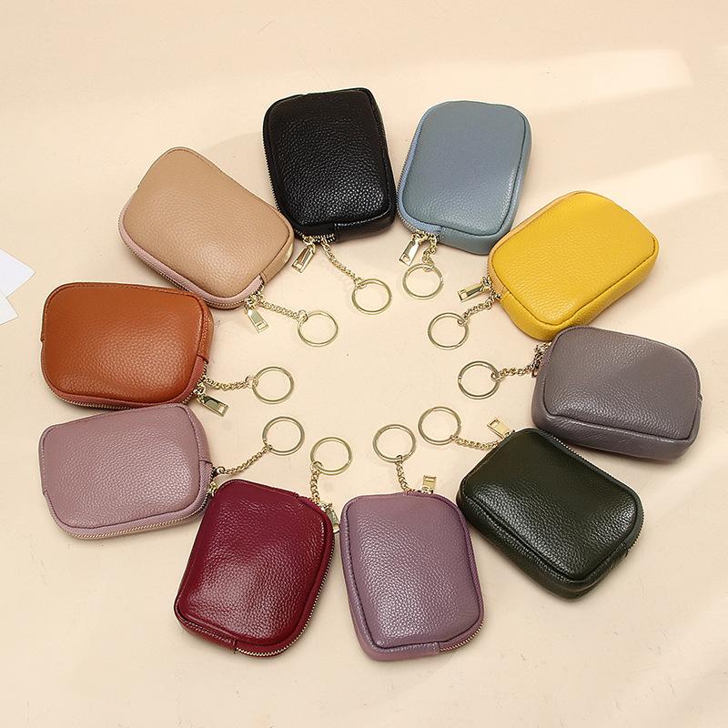 Genuine Leather Mini Zipper Wallet for Women Compact Keychain Coin Purse with Top Grain Leather Stylish Design