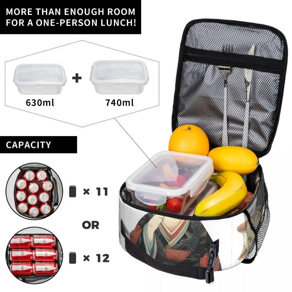Edo Era Cat In A Kimono Eating Dango Art Insulated Lunch Bag for Women Kids Portable Food Boxes Thermal Lunch Box Tote