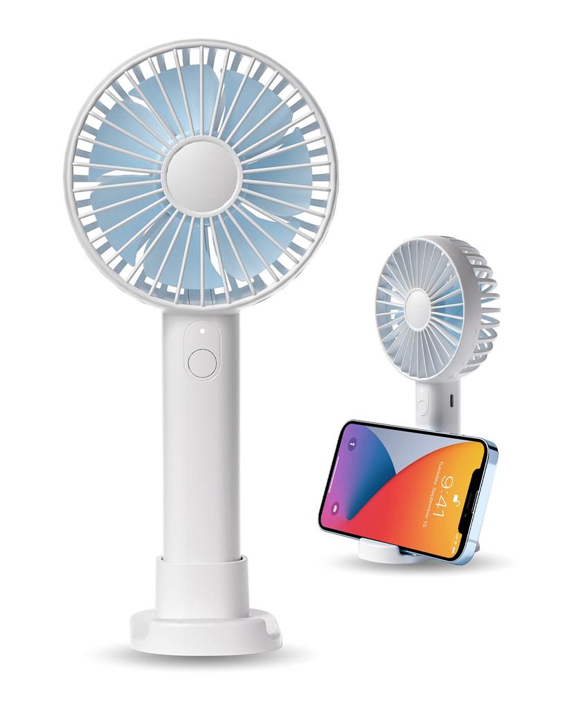 STORM MONSTER S Mini Tabletop Handheld USB with Smartphone Stand Fan, Fan, Fan, Rechargeable, Freestanding, (Frozen White)