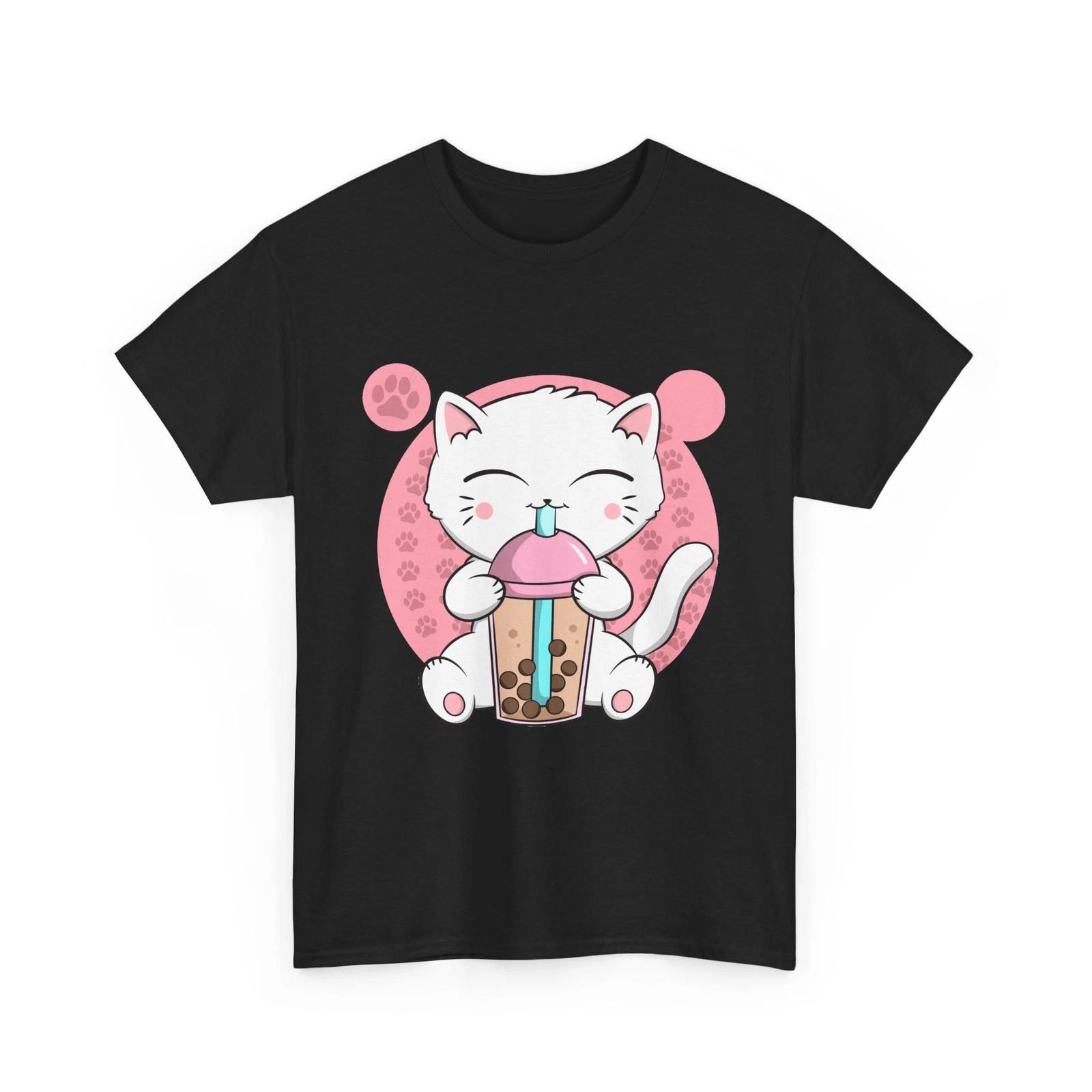 Anime Cat Shirt, Boba Cat Bubble Tea Neko Japanese Kawaii Cat Women Men Shirt 4XL